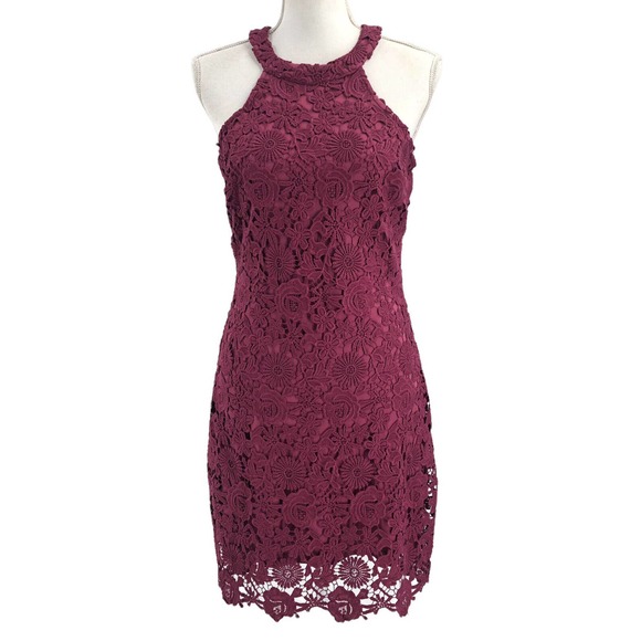 Lulus NEW Womens Size Medium Sleeveless Lace Love Poem Magenta Mini Dress - Picture 2 of 11